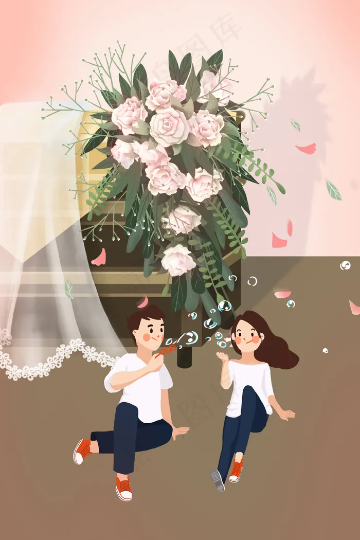 玫瑰情侣出游吹泡泡(3545X5315(DPI:300))psd模版下载