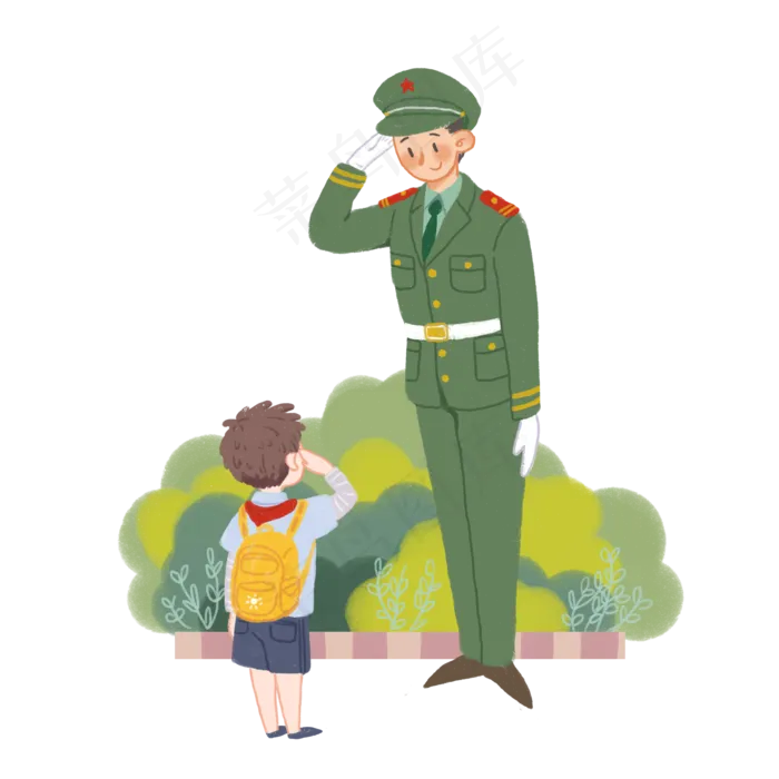 八一建军节军人孩子敬礼手绘(2000X2000(DPI:300))psd模版下载