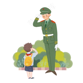 八一建军节军人孩子敬礼手绘