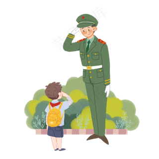 八一建军节军人孩子敬礼手绘