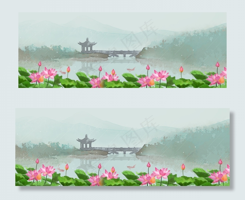 夏天旅游清凉荷花白色背景