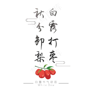 白露谚语白露打枣秋分卸梨黑色艺术字
