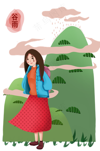 谷雨踏青的小女孩
