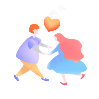 情人节扁平手绘情侣素材