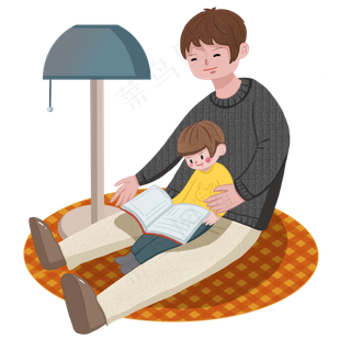 父亲节爸爸陪宝宝看书卡通小清新