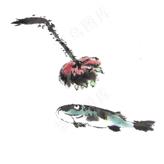 水墨鱼荷花手绘素材