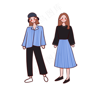 手绘卡通矢量简约3.8女生节穿蓝色,免抠元素