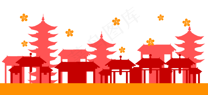 手绘新年建筑剪影,免抠元素(4345X2000(DPI:300))psd模版下载