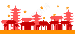 手绘新年建筑剪影,免抠元素