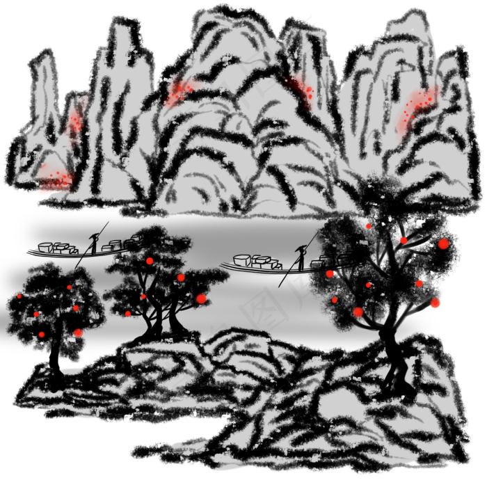 中国风水墨画山与水(2480X2480(DPI:299))psd模版下载