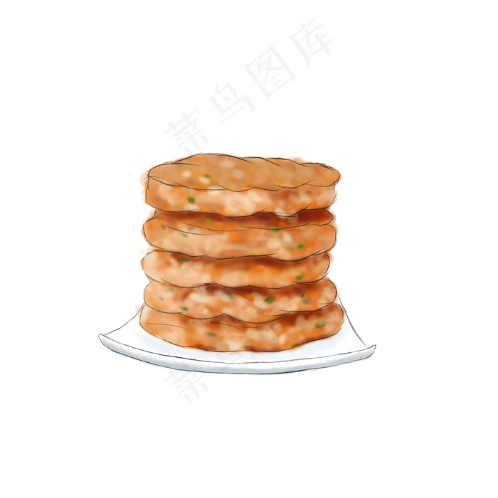 手绘餐桌美食炸饼,免抠元素(2000*2000px)psd模版下载