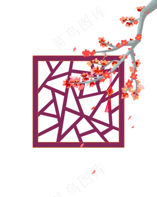 2019新年红梅窗格素材,免抠元素