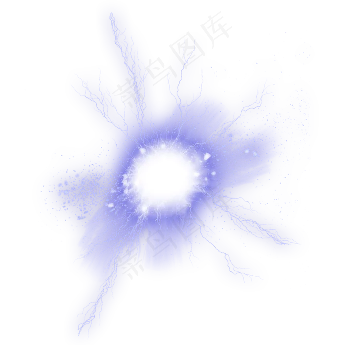 蓝紫色闪电光效PNG,免抠元素