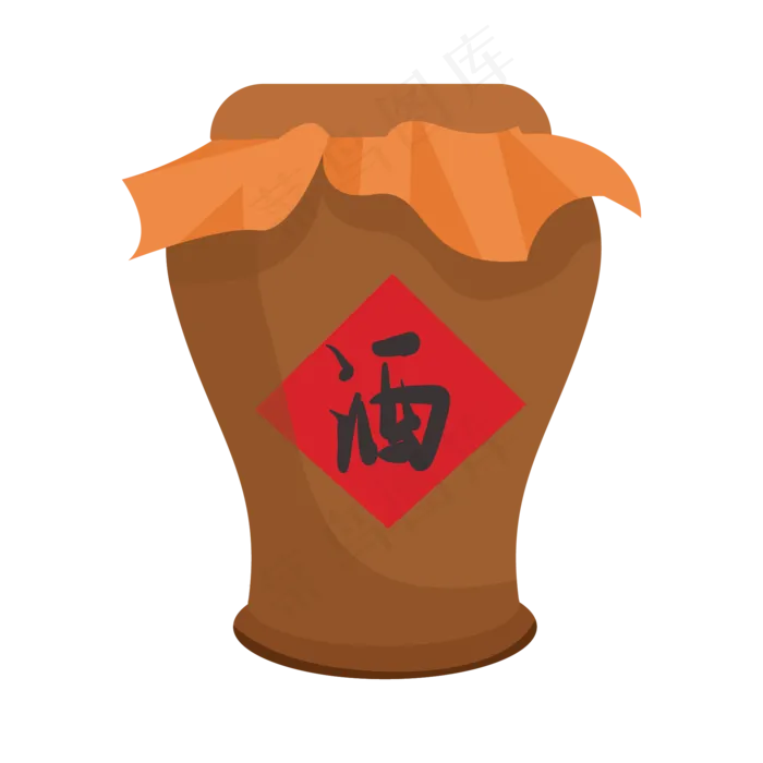 手绘棕色酒坛,免抠元素