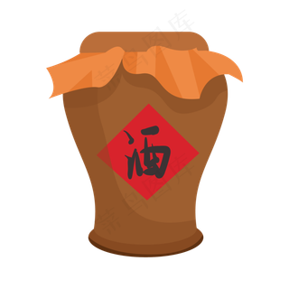 手绘棕色酒坛,免抠元素