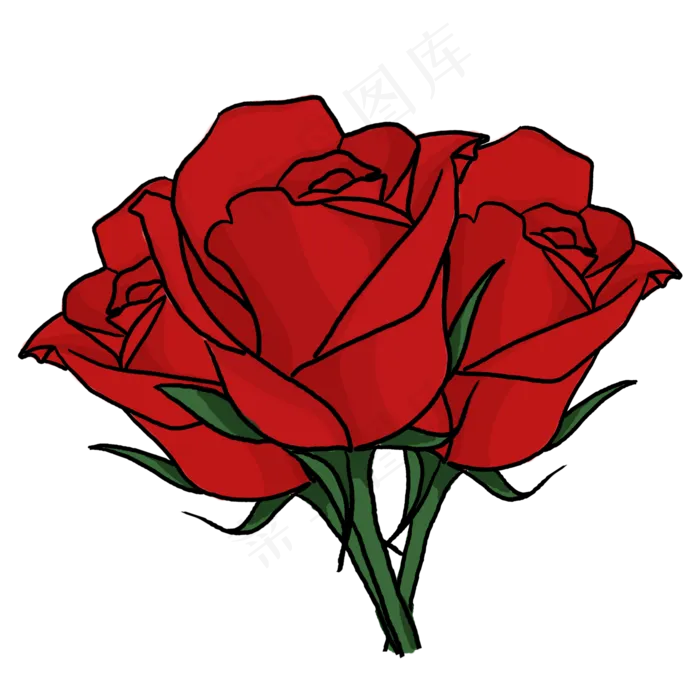 七夕节红色手绘卡通玫瑰花束(2000X2000(DPI:300))psd模版下载