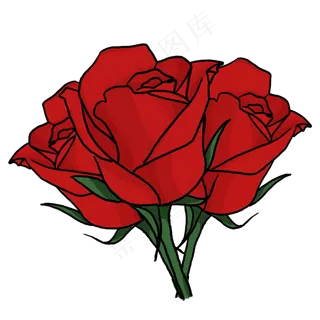 七夕节红色手绘卡通玫瑰花束