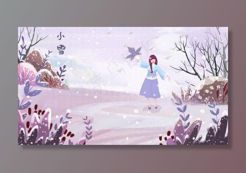 二十四节气节气小雪少女(2880*1620px 300 dpi )psd模版下载