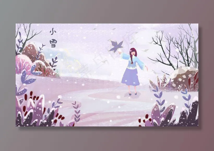 二十四节气节气小雪少女(2880*1620px 300 dpi )psd模版下载
