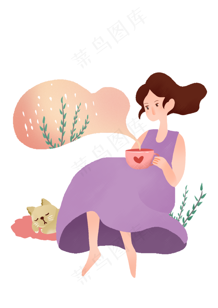 谷雨拿着水杯的女孩插画