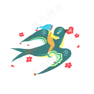 春分骑燕子的小女孩,免抠元素