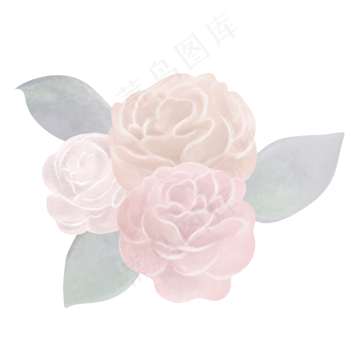 典雅手绘三朵玫瑰花(2000X2000(DPI:300))psd模版下载