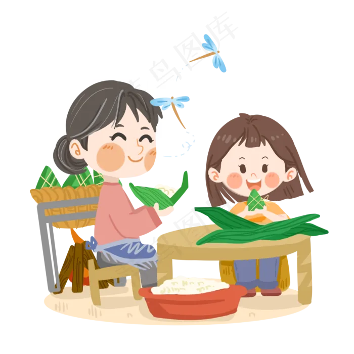 端午节可爱女孩和奶奶包粽子PN(3000X3000(DPI:300))psd模版下载
