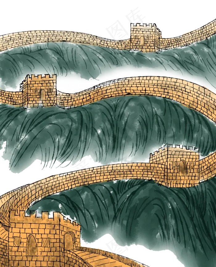 中国万里长城国画水墨写实