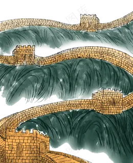 中国万里长城国画水墨写实