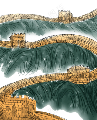 中国万里长城国画水墨写实