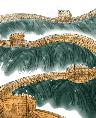 中国万里长城国画水墨写实