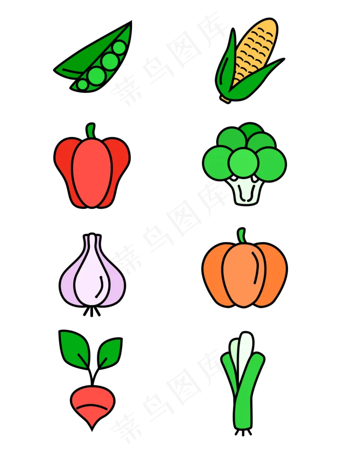 简约风单色描边蔬菜水果食物元素(3072X4107(DPI:200))psd模版下载