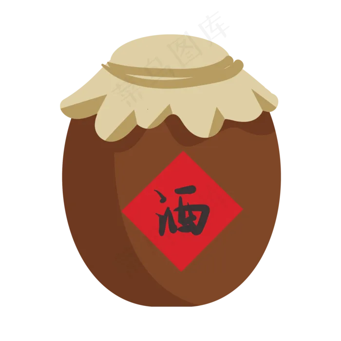 手绘中国水墨风酒坛,免抠元素
