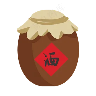 手绘中国水墨风酒坛,免抠元素