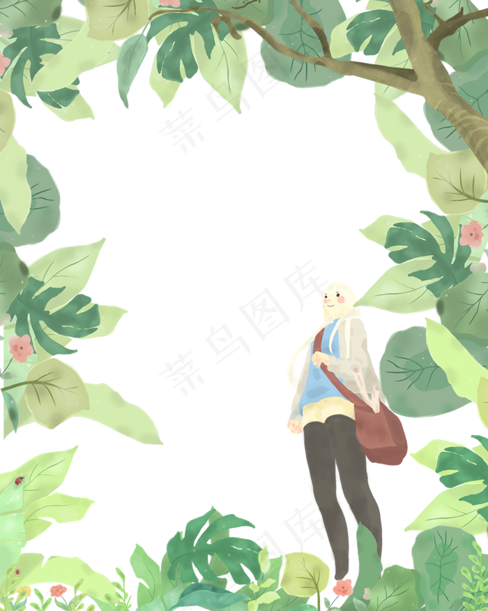 手绘小清新叶子日式风装饰边框