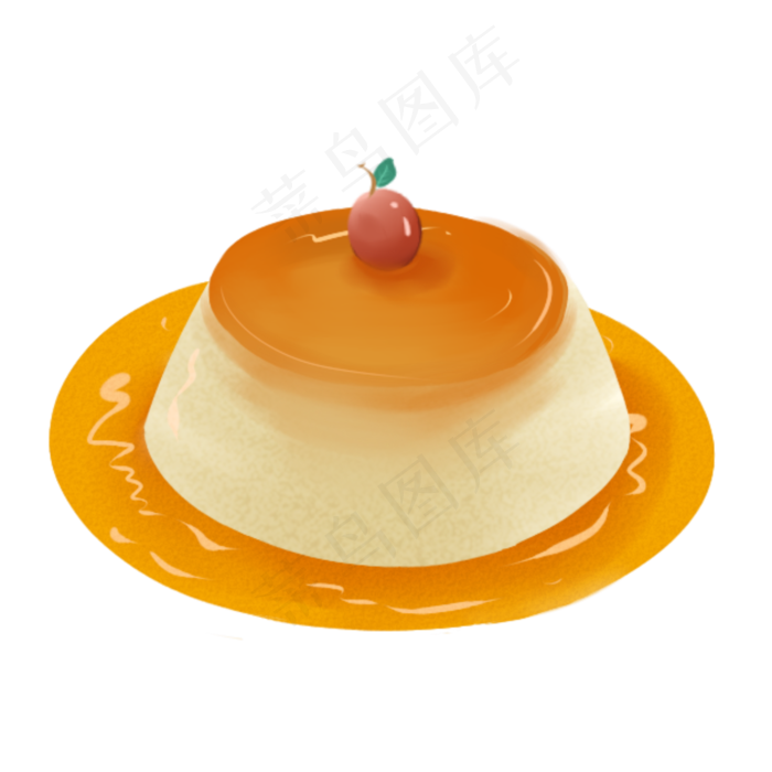 手绘可口布丁樱桃蛋糕