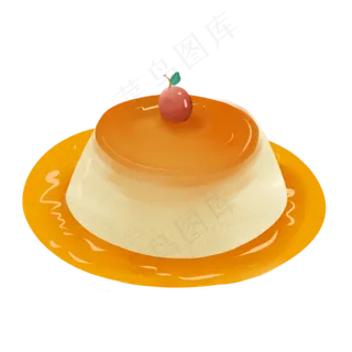 手绘可口布丁樱桃蛋糕