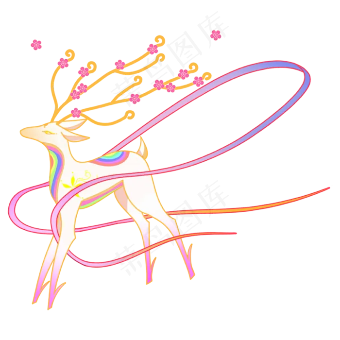 国潮-带丝带的梅花鹿(2000X2000(DPI:300))psd模版下载