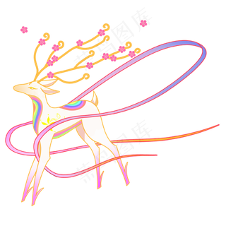 国潮-带丝带的梅花鹿