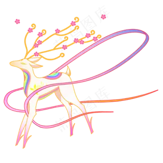 国潮-带丝带的梅花鹿