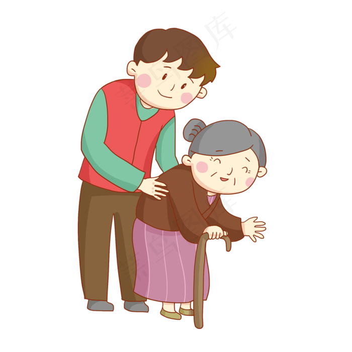 手绘志愿者扶老奶奶过马路免抠PNG(2000*2000px 300 dpi )psd模版下载