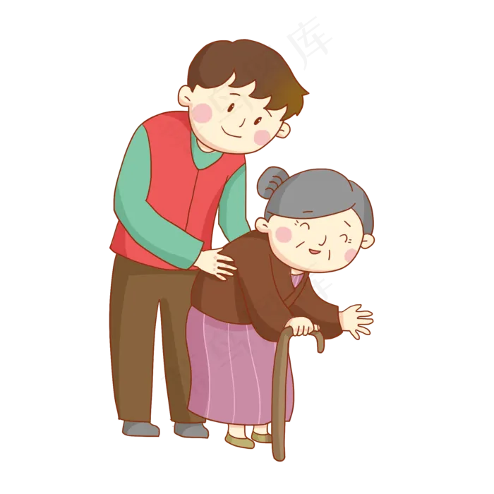 手绘志愿者扶老奶奶过马路免抠PNG(2000*2000px 300 dpi )psd模版下载
