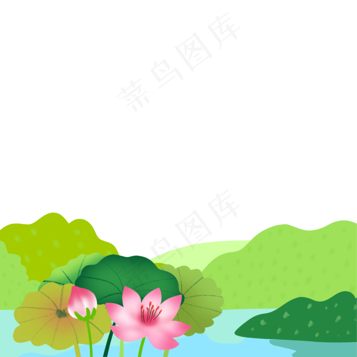 中国风水彩荷花边框(3000X3000(DPI:300))psd模版下载