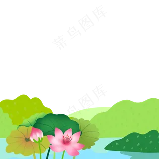 中国风水彩荷花边框