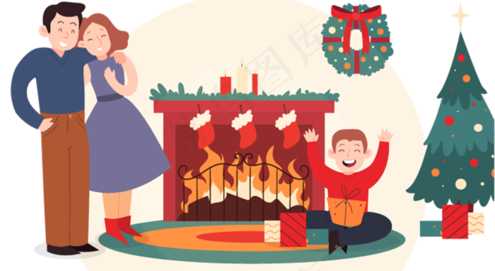 平安夜一家三口,免抠元素