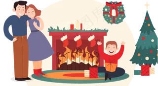 平安夜一家三口,免抠元素