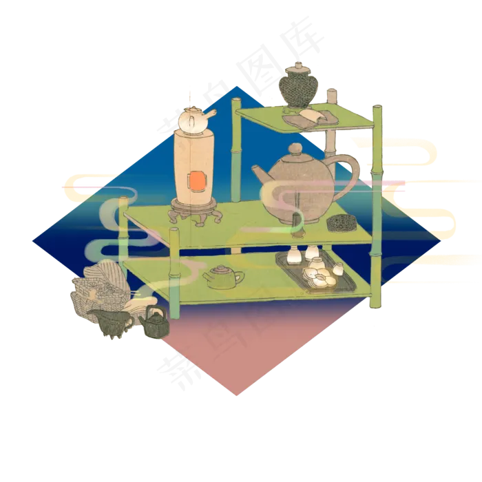 中国风国潮传统文化装饰茶雅致茶,免抠元素(3500X3500(DPI:300))psd模版下载