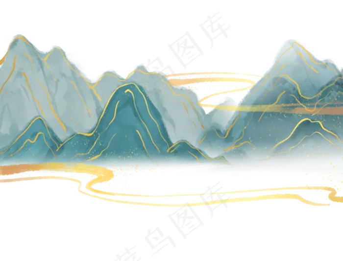 古风描金水墨山水,免抠元素(2890*2200px 300 dpi )psd模版下载