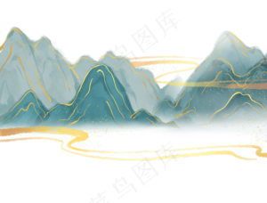 古风描金水墨山水,免抠元素