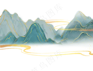 古风描金水墨山水,免抠元素